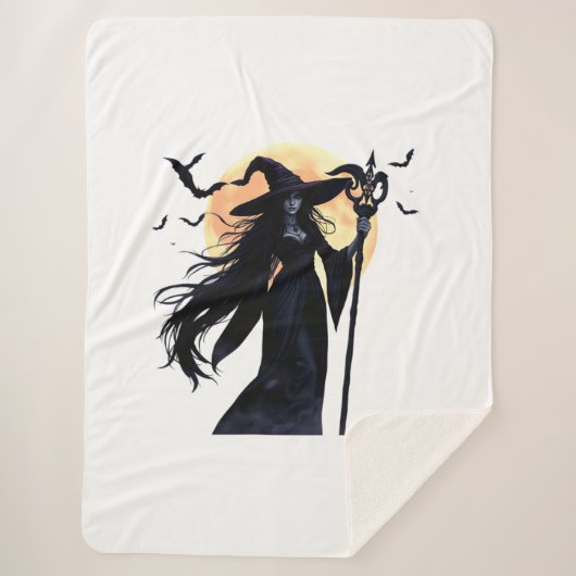 満月の下の神秘的な魔女 シェルパブランケット (正面)