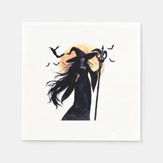 満月の下の神秘的な魔女 スタンダードカクテルナプキン (正面)