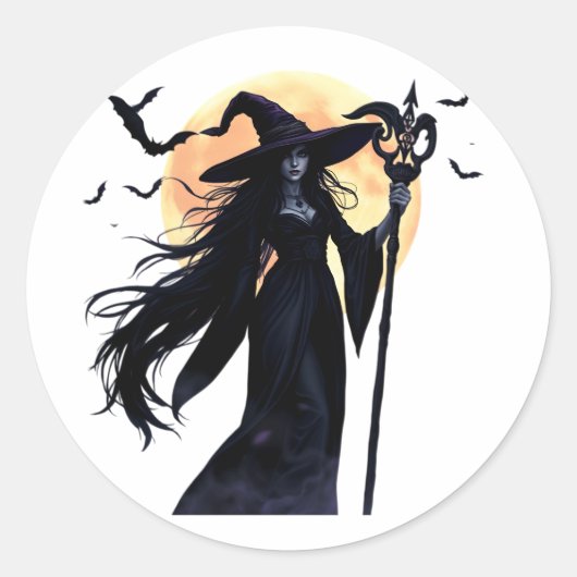 満月の下の神秘的な魔女 ラウンドシール (正面)