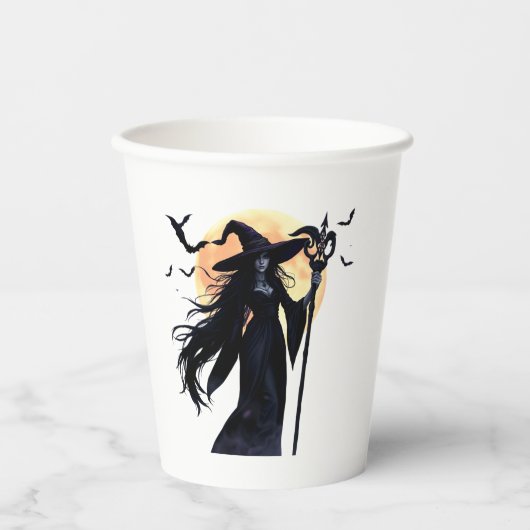 満月の下の神秘的な魔女 紙コップ (正面)