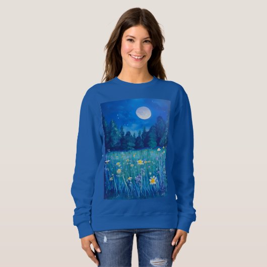 満月の下の草地と森 スウェットシャツ (正面フル)