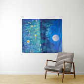 満月の下の草地と森 タペストリー (インサイチュ(横))