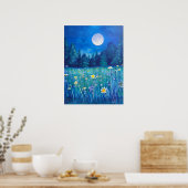 満月の下の草地と森 ポスター (キッチン)
