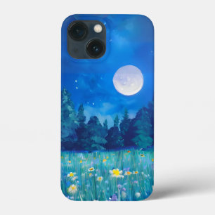 満月の下の草地と森 iPhone 13 MINIケース