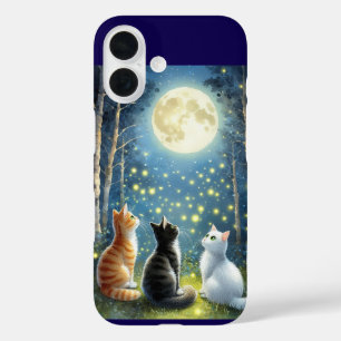 満月の下の3匹の猫 iPhone 16ケース