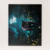 満月の下を黒いヒョウが歩く ジグソーパズル (縦)