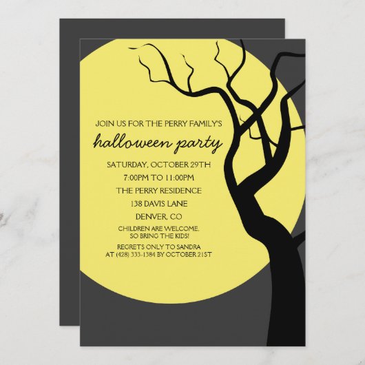 満月の不気味なハローウィンパーティの招待状 招待状 (正面/裏面)