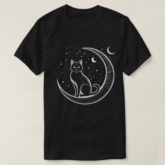 満月の中に立つ魅惑の猫 Tシャツ (デザイン正面)