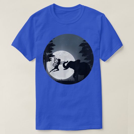 満月の光の下のファンタジーの妖精の象 Tシャツ (デザイン正面)