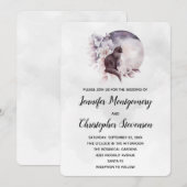 満月の前で黒猫のウェディング 招待状 (正面/裏面)