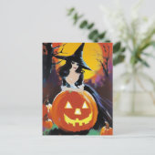 満月の前にカボチャを持つ魔女 ポストカード (スタンド正面)