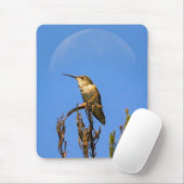 満月の前に止まるアンナハチドリの写真 マウスパッド (マウス)