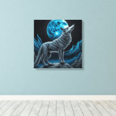 満月の前に立つ狼 | AIアート キャンバスプリント (インサイチュ (ウッドフロア))