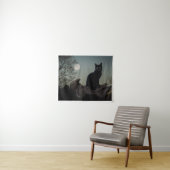 満月の前の木に黒猫 タペストリー (インサイチュ(横))