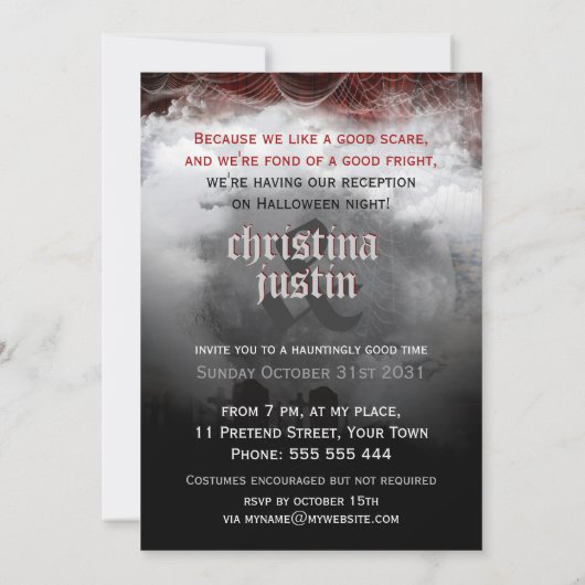 満月の墓地の夢 ハロウィンパーティーの招待状 招待状 (裏面)