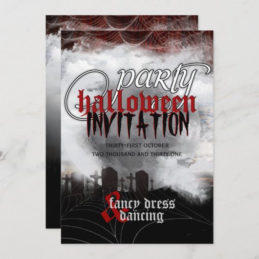 満月の墓地の夢 ハロウィンパーティーの招待状 招待状 (正面/裏面)