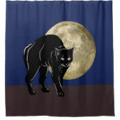 満月の夜にハロウィーンで遊ぶ黒猫 シャワーカーテン (正面)