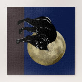 満月の夜にハロウィーンで遊ぶ黒猫 ジグソーパズル (横)