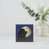 満月の夜にハロウィーンで遊ぶ黒猫 スクエア名刺 (スタンド正面)