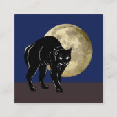 満月の夜にハロウィーンで遊ぶ黒猫 スクエア名刺 (正面)