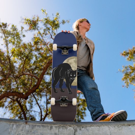 満月の夜にハロウィーンで遊ぶ黒猫 スケートボード (室外1)