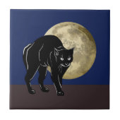 満月の夜にハロウィーンで遊ぶ黒猫 タイル (正面)