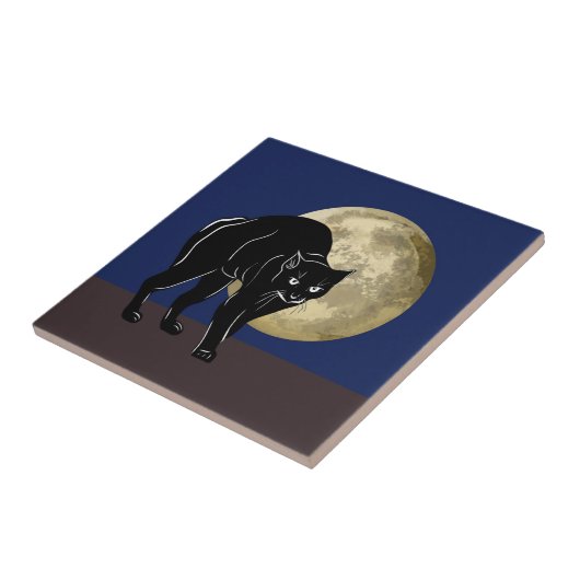 満月の夜にハロウィーンで遊ぶ黒猫 タイル (側面)