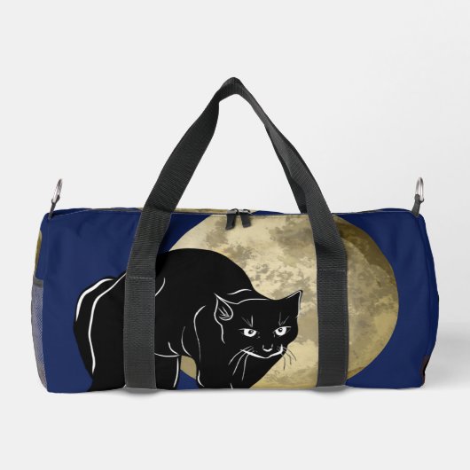 満月の夜にハロウィーンで遊ぶ黒猫 ダッフルバッグ (裏面)