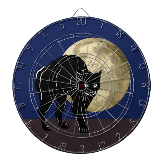 満月の夜にハロウィーンで遊ぶ黒猫 ダーツボード (正面)