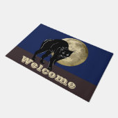 満月の夜にハロウィーンで遊ぶ黒猫 ドアマット (アングル)