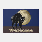 満月の夜にハロウィーンで遊ぶ黒猫 ドアマット (正面)