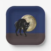 満月の夜にハロウィーンで遊ぶ黒猫 ペーパープレート (正面)