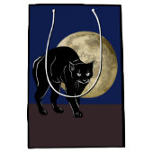 満月の夜にハロウィーンで遊ぶ黒猫 ミディアムペーパーバッグ (正面)