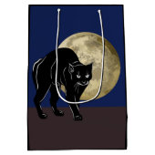 満月の夜にハロウィーンで遊ぶ黒猫 ミディアムペーパーバッグ (裏面)