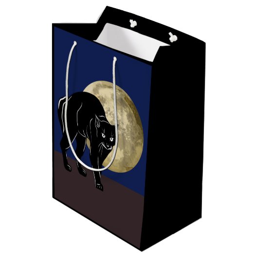 満月の夜にハロウィーンで遊ぶ黒猫 ミディアムペーパーバッグ (裏面アングル)