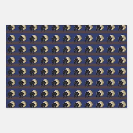 満月の夜にハロウィーンで遊ぶ黒猫 ラッピングペーパーシート (正面2)