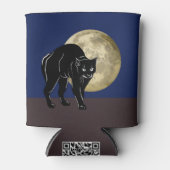 満月の夜にハロウィーンで遊ぶ黒猫 缶クーラー (正面)