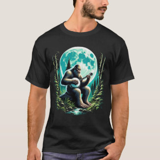 満月の夜にバンジョーを演奏するサスカッチ・ビッグフット Tシャツ