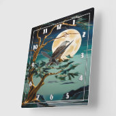 満月の夜に木に止まったワシ スクエア壁時計 (傾斜)