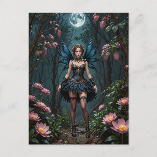 満月の夜に花の妖精|過去記事 ポストカード (正面)