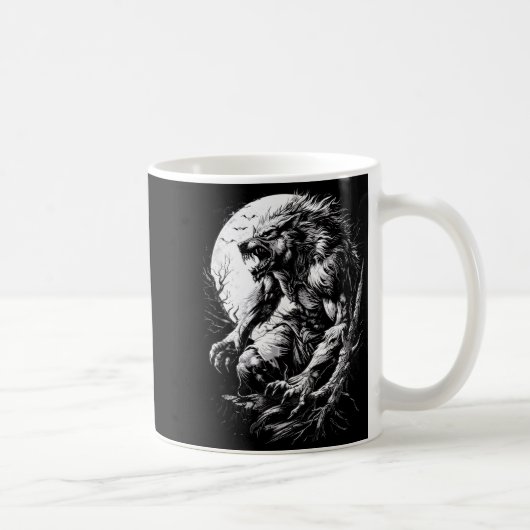 満月の夜に遠吠えするワーウルフ コーヒーマグカップ (右)