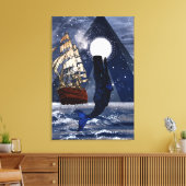 満月の夜に鯨と帆 キャンバスプリント (インサイチュ (リビング))