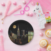 満月の夜のニューヨークスカイライン ペーパープレート (パーティー)