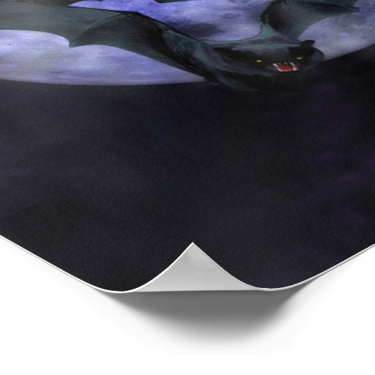 満月の夜のハロウィーンこうもり ポスター (角)