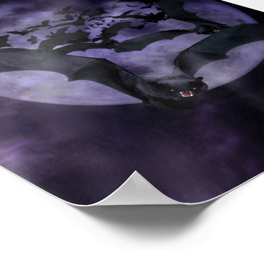 満月の夜のハロウィーンこうもり ポスター (角)