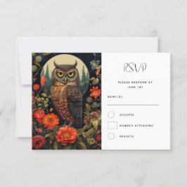 満月の夜のフクロウ結婚ル 出欠カード