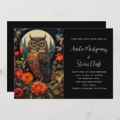 満月の夜のフクロウ結婚ル 招待状 (正面/裏面)