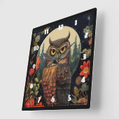 満月の夜のフクロウ スクエア壁時計 (傾斜)