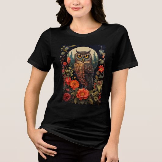 満月の夜のフクロウ トライブレンドTシャツ (正面)