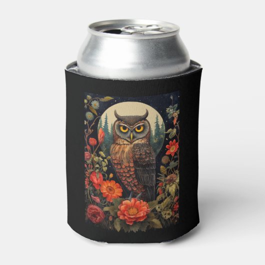 満月の夜のフクロウ 缶クーラー (缶正面)